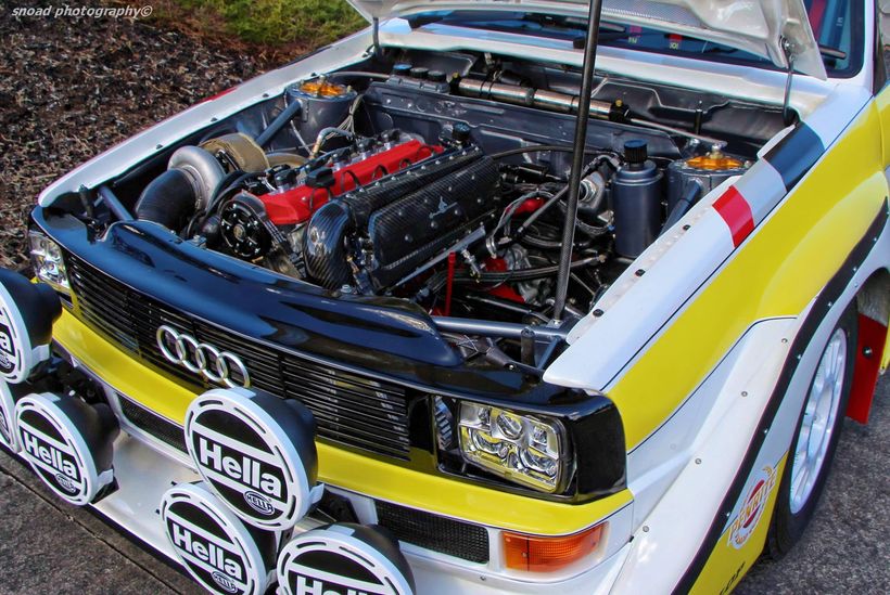 Anubis Composite carbon fiber intake manifold in a five-cylinder turbo Audi quattro rally build.